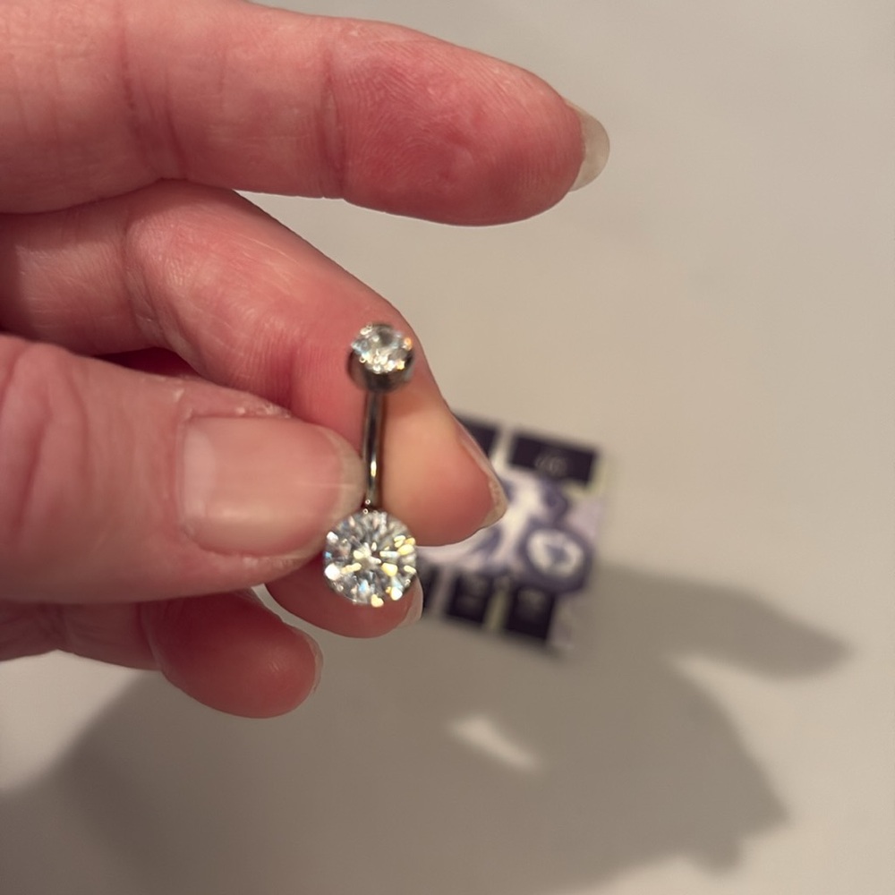 Anatometal high polish titanium and clear cz navel curve barbell